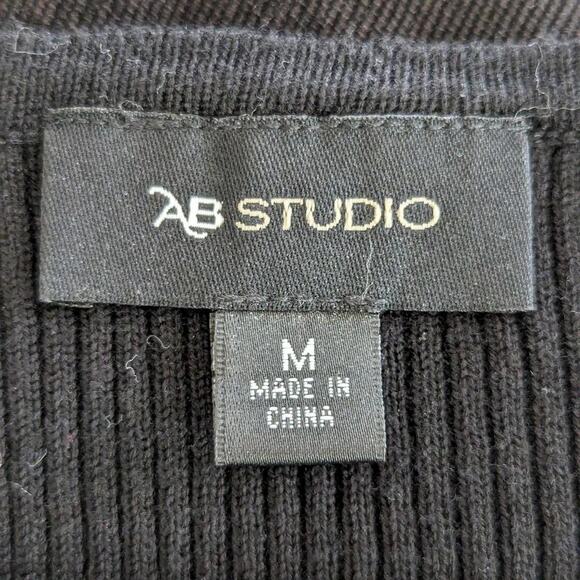 AB STUDIO! SLEEK BLACK RIBBED KNIT POCKET 2 FRONT SWEATER DRESS! SZ M - Picture 5 of 9